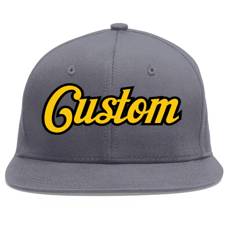 Custom Dark Gray Gold-Black Flat Eaves Sport Baseball Cap