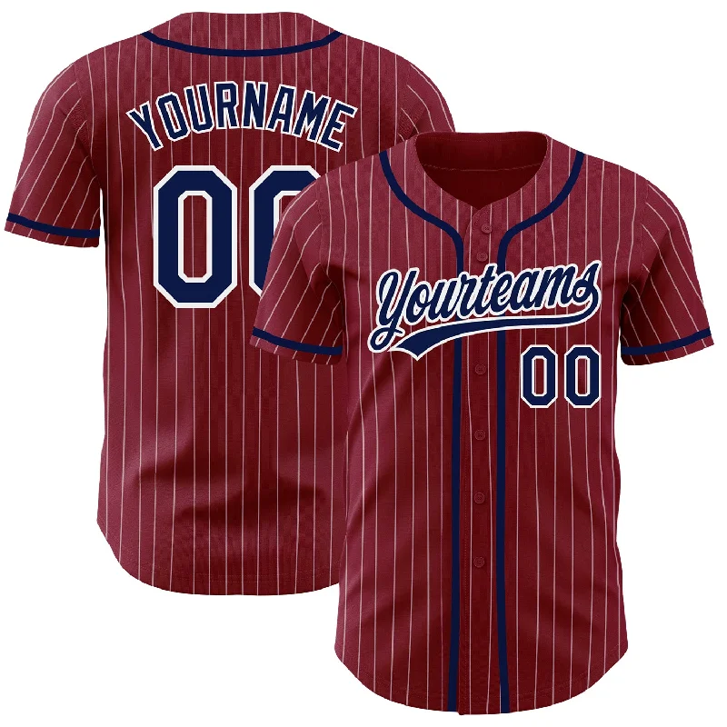 Custom Crimson White Pinstripe Navy Authentic Baseball Jersey