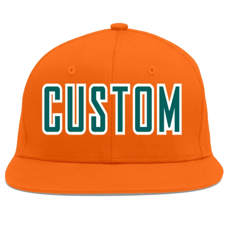 Custom Orange Aqua-White Flat Eaves Sport Baseball Cap