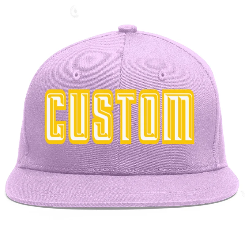 Custom Light Purple White-Gold Flat Eaves Sport Baseball Cap