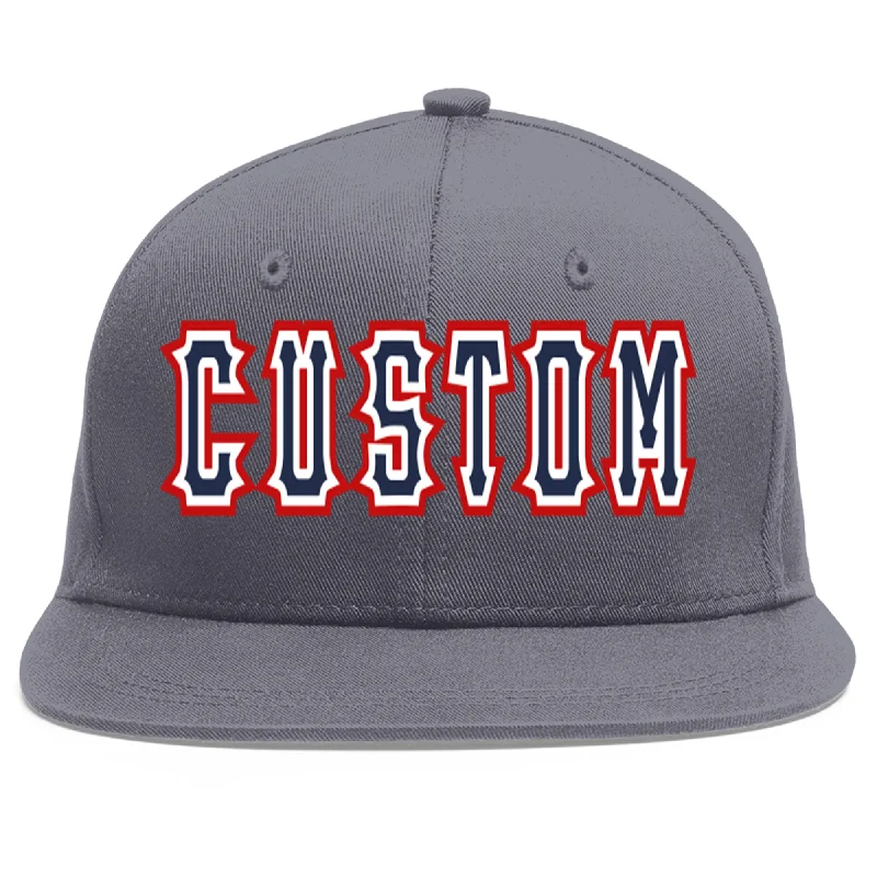 Custom Dark Gray Navy-White Flat Eaves Sport Baseball Cap