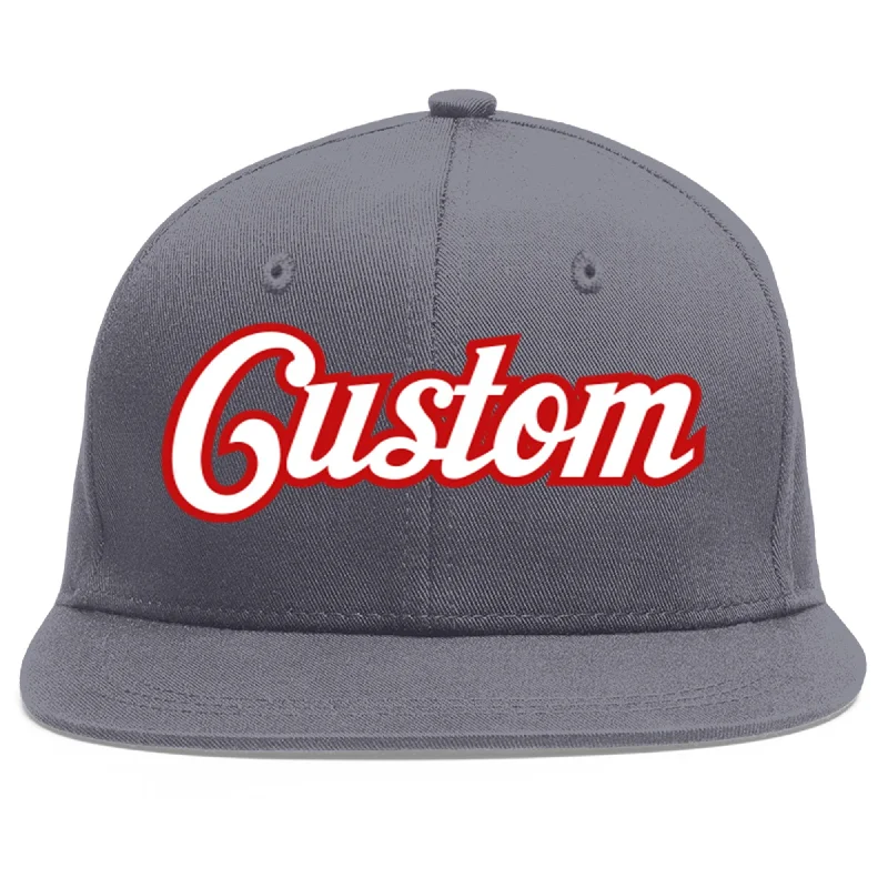 Custom Dark Gray White-Red Flat Eaves Sport Baseball Cap