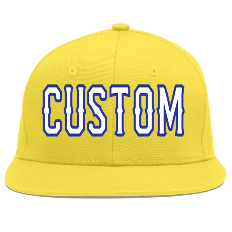 Custom Light Gold White-Royal Flat Eaves Sport Baseball Cap