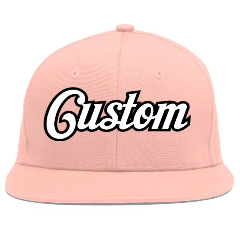 Custom Pink White-Black Flat Eaves Sport Baseball Cap