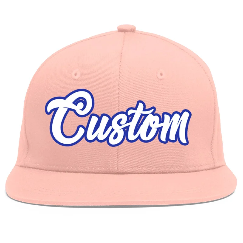 Custom Pink White-Royal Flat Eaves Sport Baseball Cap