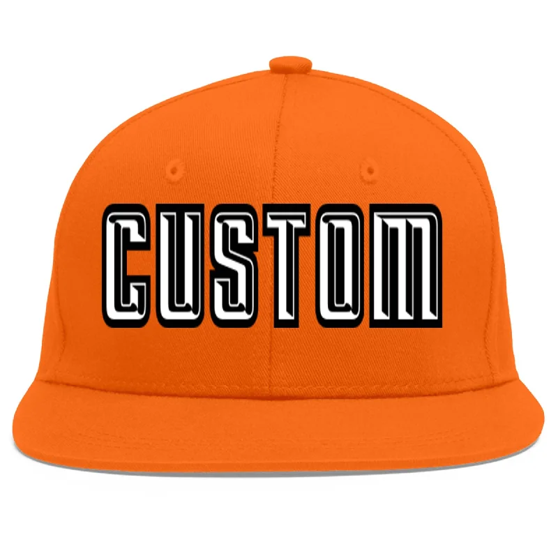 Custom Orange White-Black Flat Eaves Sport Baseball Cap