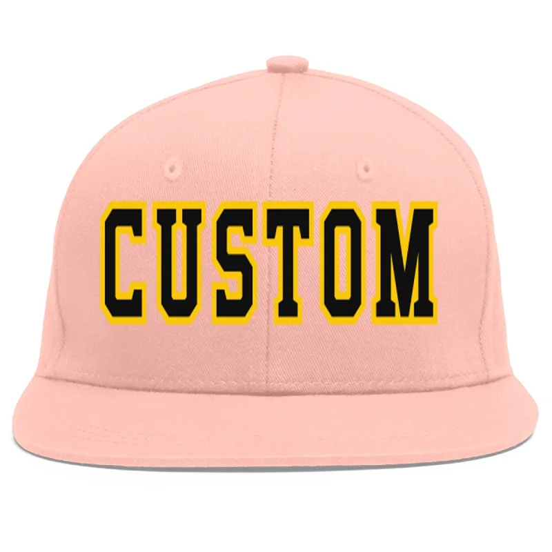 Custom Pink Black-Gold Flat Eaves Sport Baseball Cap