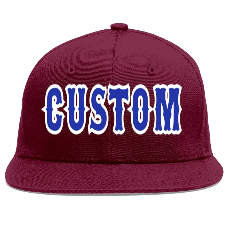 Custom Crimson Royal-White Flat Eaves Sport Baseball Cap