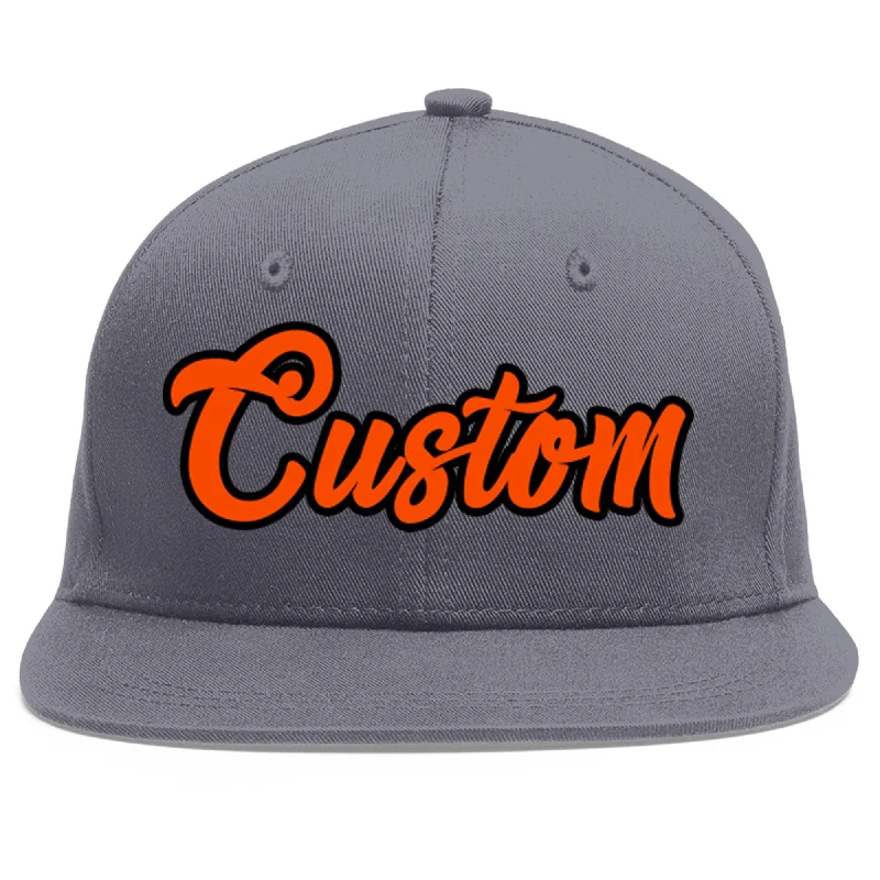 Custom Dark Gray Orange-Black Flat Eaves Sport Baseball Cap