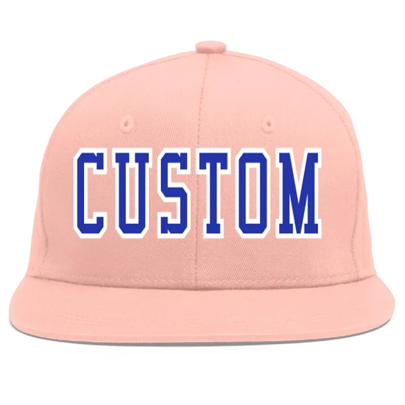 Custom Pink Royal-White Flat Eaves Sport Baseball Cap