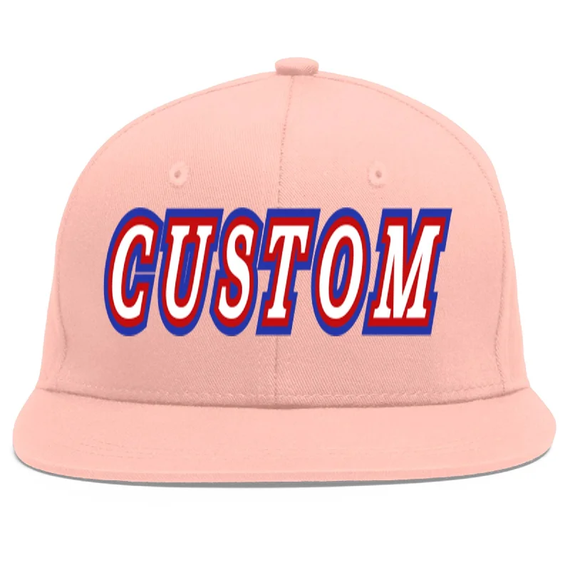 Custom Pink White-Red Flat Eaves Sport Baseball Cap