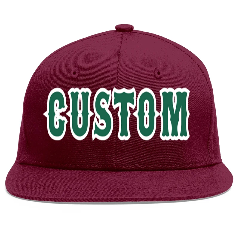 Custom Crimson Kelly Green-White Flat Eaves Sport Baseball Cap