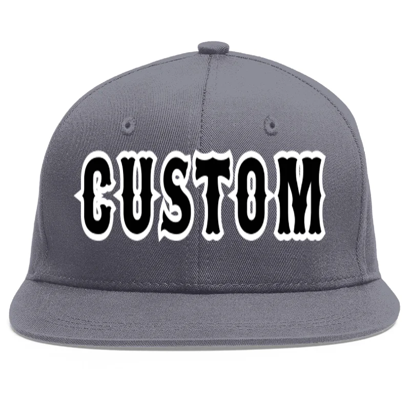 Custom Dark Gray Black-White Flat Eaves Sport Baseball Cap