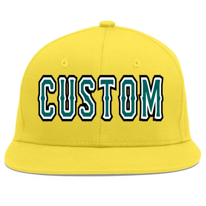 Custom Light Gold Aqua-White Flat Eaves Sport Baseball Cap