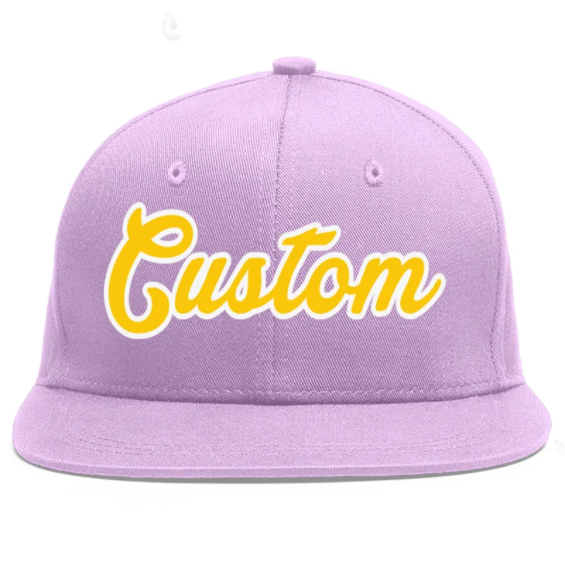 Custom Light Purple Gold-White Flat Eaves Sport Baseball Cap