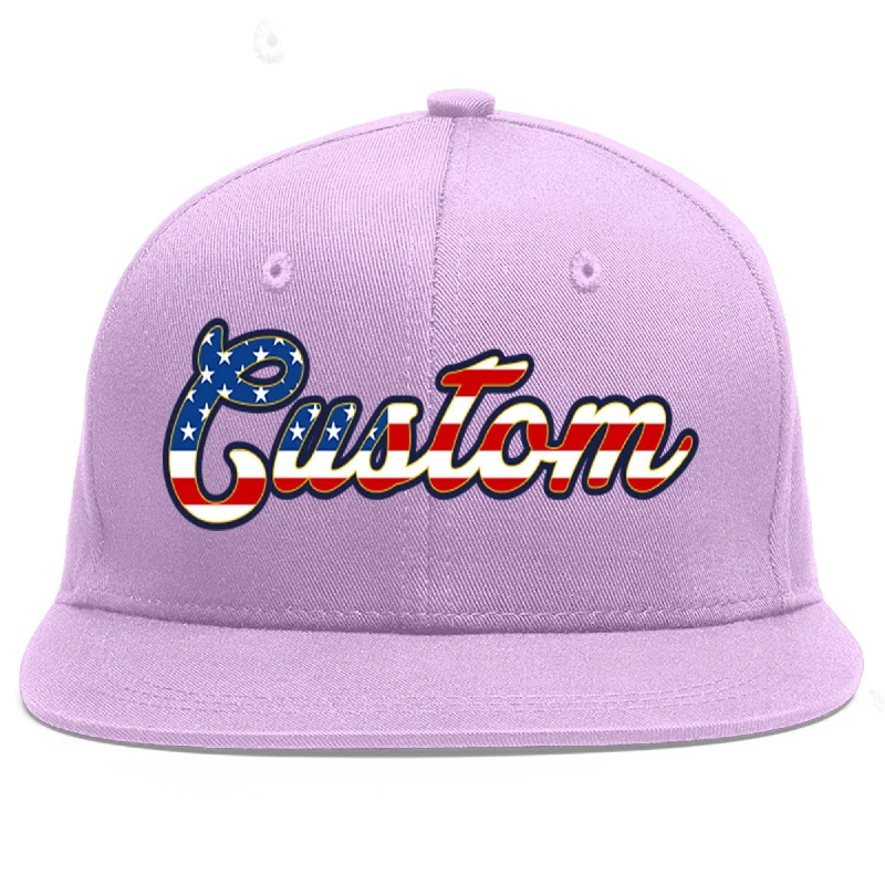 Custom Light Purple Vintage USA Flag-Gold Flat Eaves Sport Baseball Cap