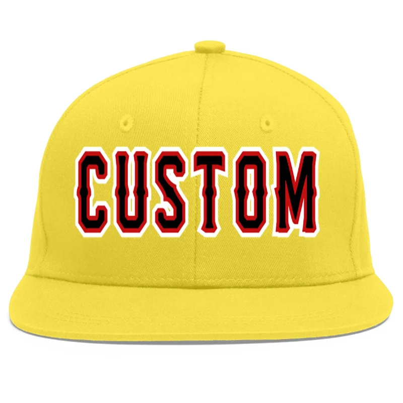 Custom Light Gold Black-Red Flat Eaves Sport Baseball Cap