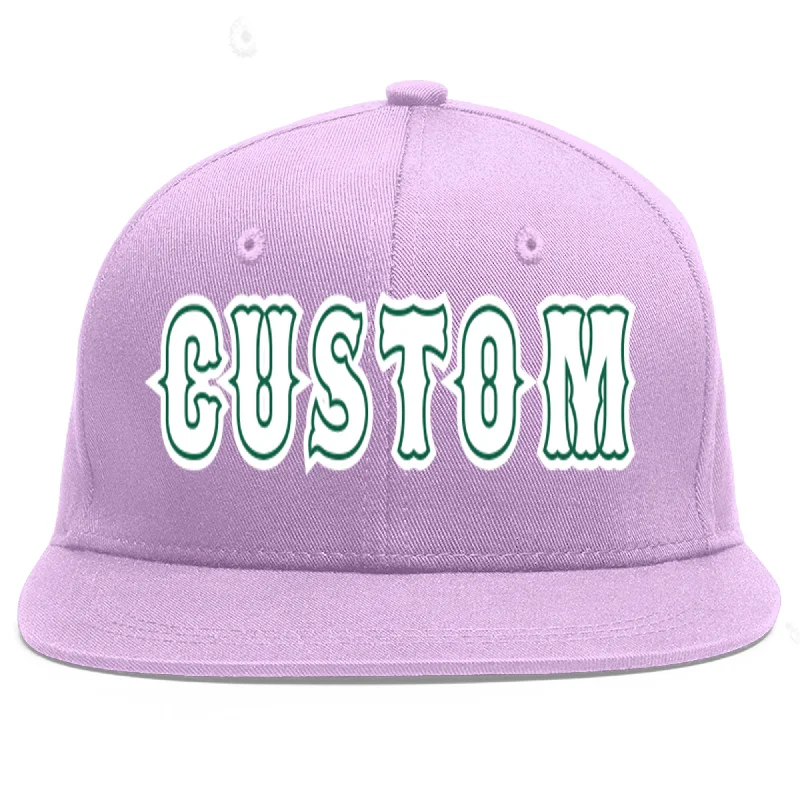 Custom Light Purple White-Kelly Green Flat Eaves Sport Baseball Cap