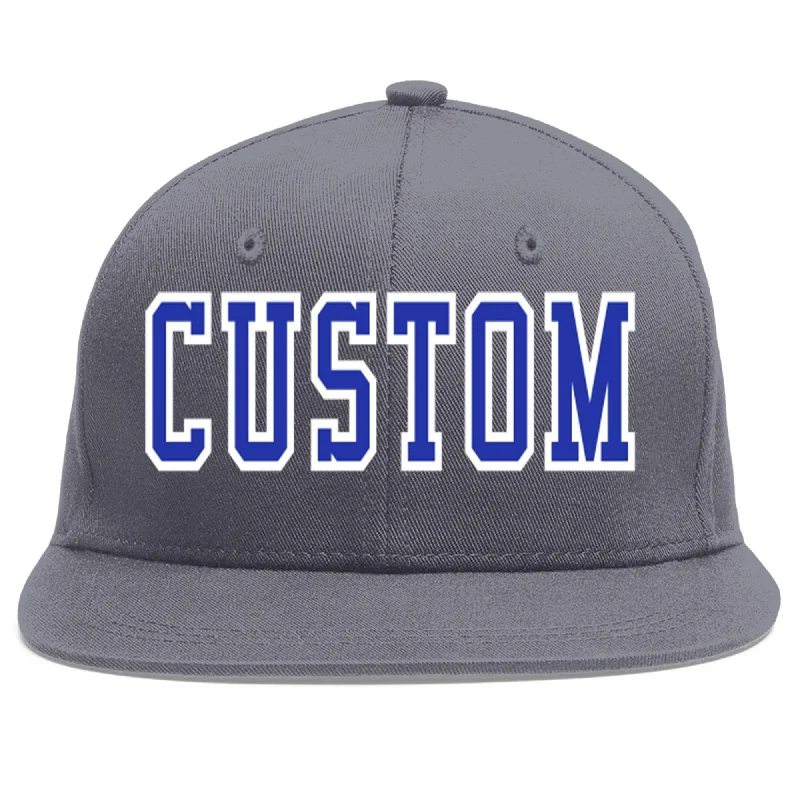 Custom Dark Gray Royal-White Flat Eaves Sport Baseball Cap