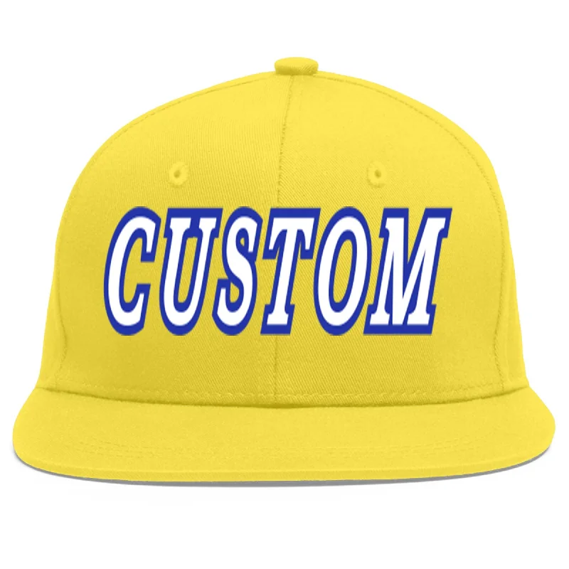 Custom Light Gold White-Royal Flat Eaves Sport Baseball Cap