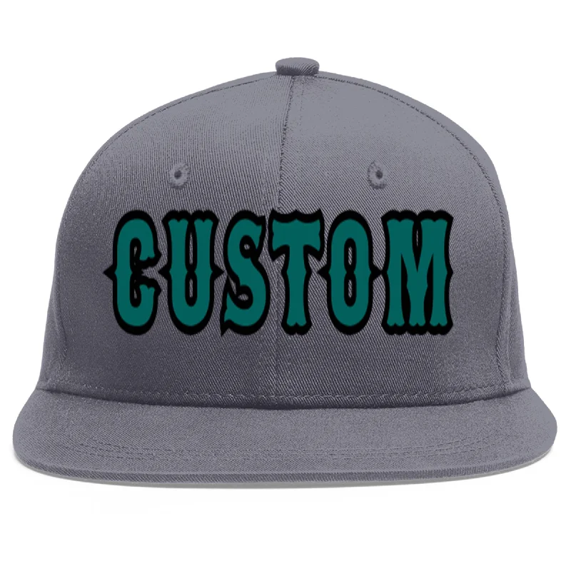 Custom Dark Gray Aqua-Black Flat Eaves Sport Baseball Cap