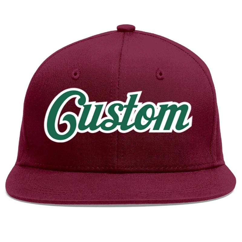 Custom Crimson Kelly Green-White Flat Eaves Sport Baseball Cap