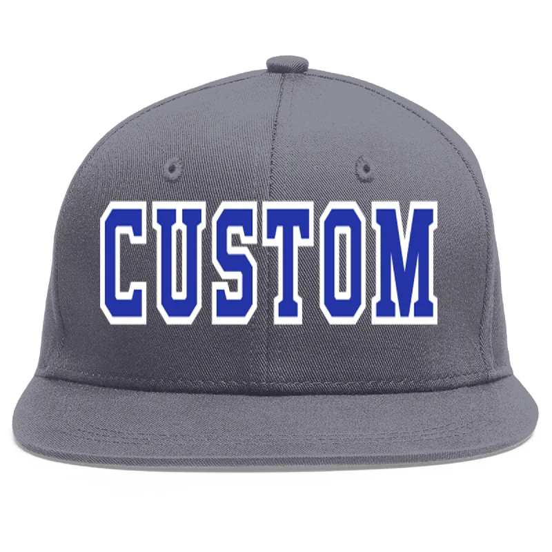 Custom Dark Gray Royal-White Flat Eaves Sport Baseball Cap