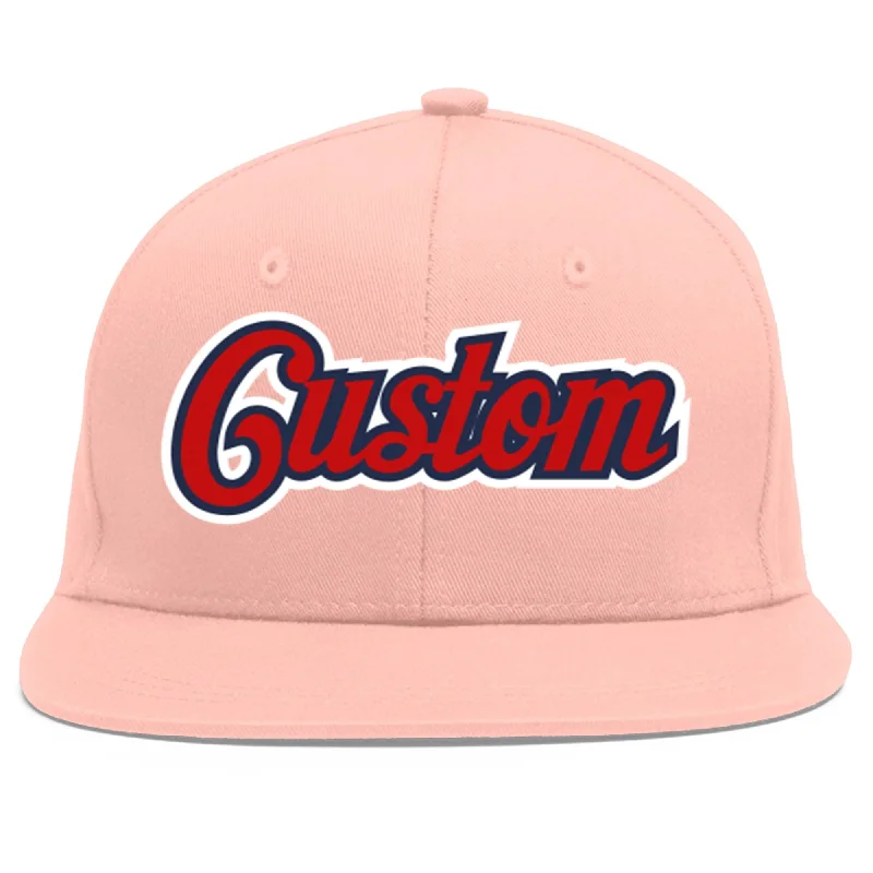 Custom Pink Red-Navy Flat Eaves Sport Baseball Cap