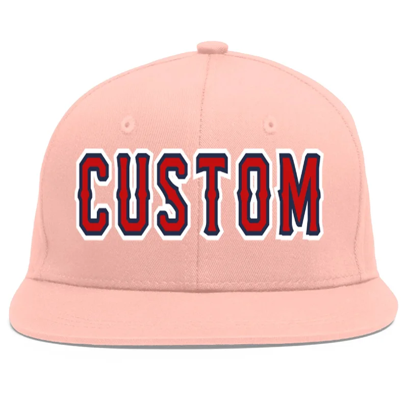 Custom Pink Red-Navy Flat Eaves Sport Baseball Cap