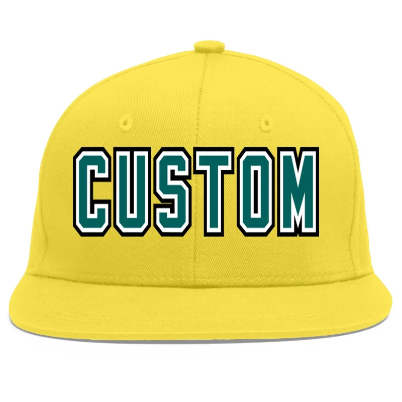 Custom Light Gold Aqua-White Flat Eaves Sport Baseball Cap