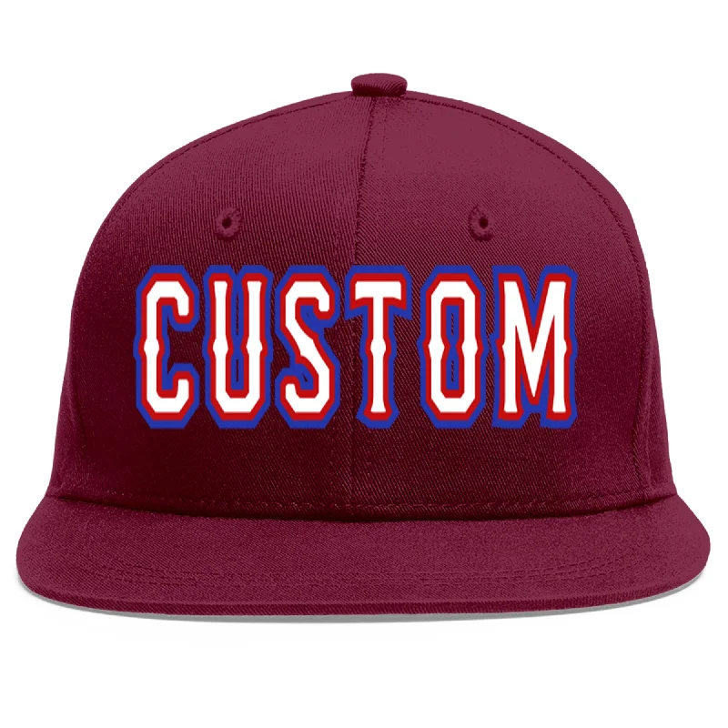 Custom Crimson White-Red Flat Eaves Sport Baseball Cap