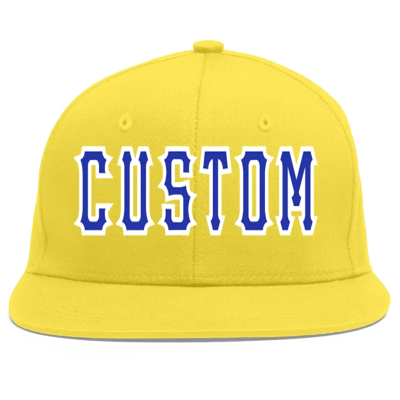 Custom Light Gold Royal-White Flat Eaves Sport Baseball Cap