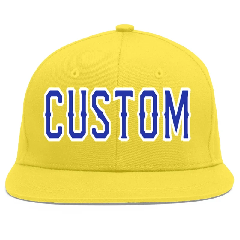 Custom Light Gold Royal-White Flat Eaves Sport Baseball Cap