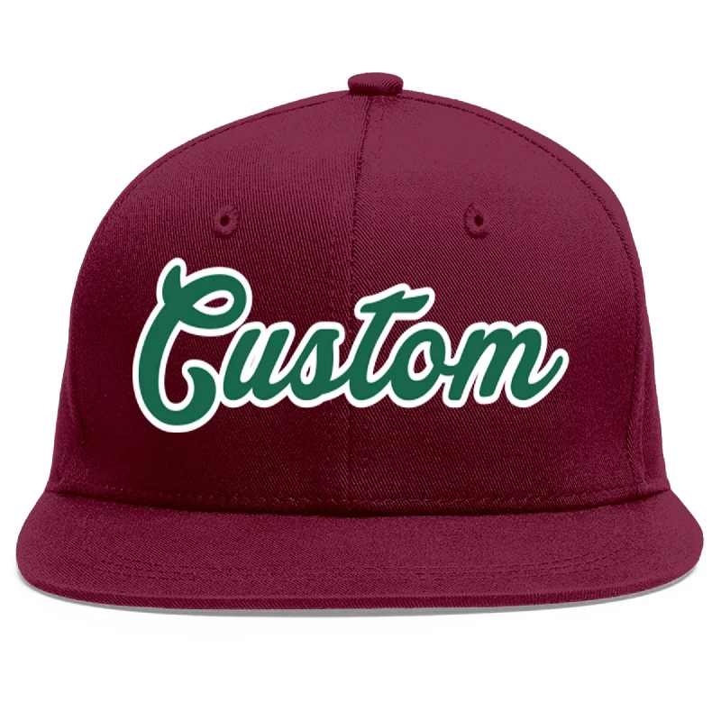 Custom Crimson Kelly Green-White Flat Eaves Sport Baseball Cap