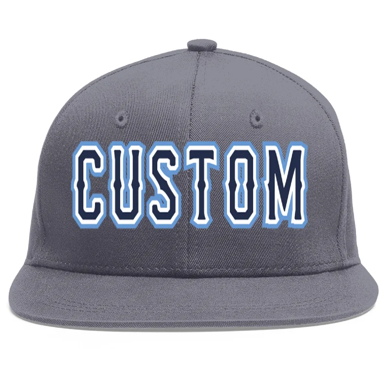 Custom Dark Gray Navy-White Flat Eaves Sport Baseball Cap