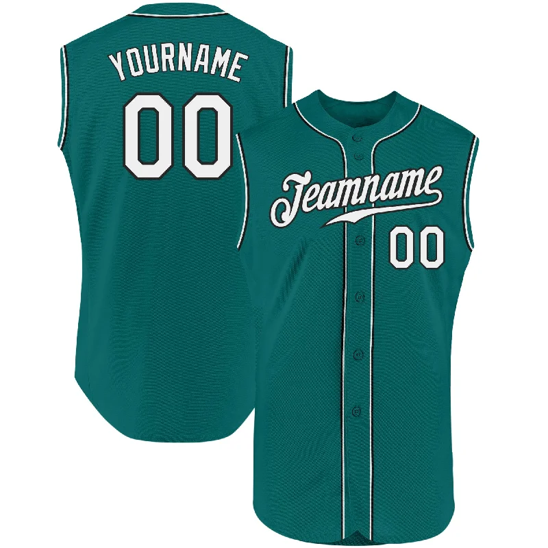 Custom Aqua White-Black Authentic Sleeveless Baseball Jersey