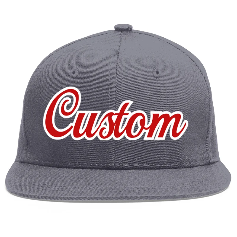 Custom Dark Gray Red-White Flat Eaves Sport Baseball Cap