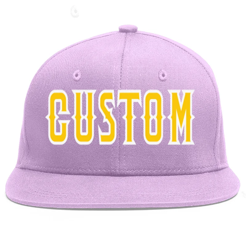 Custom Light Purple Gold-White Flat Eaves Sport Baseball Cap