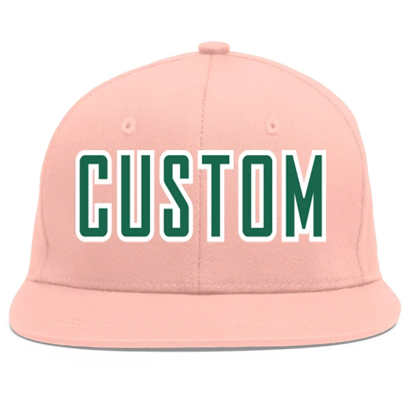 Custom Pink Kelly Green-White Flat Eaves Sport Baseball Cap