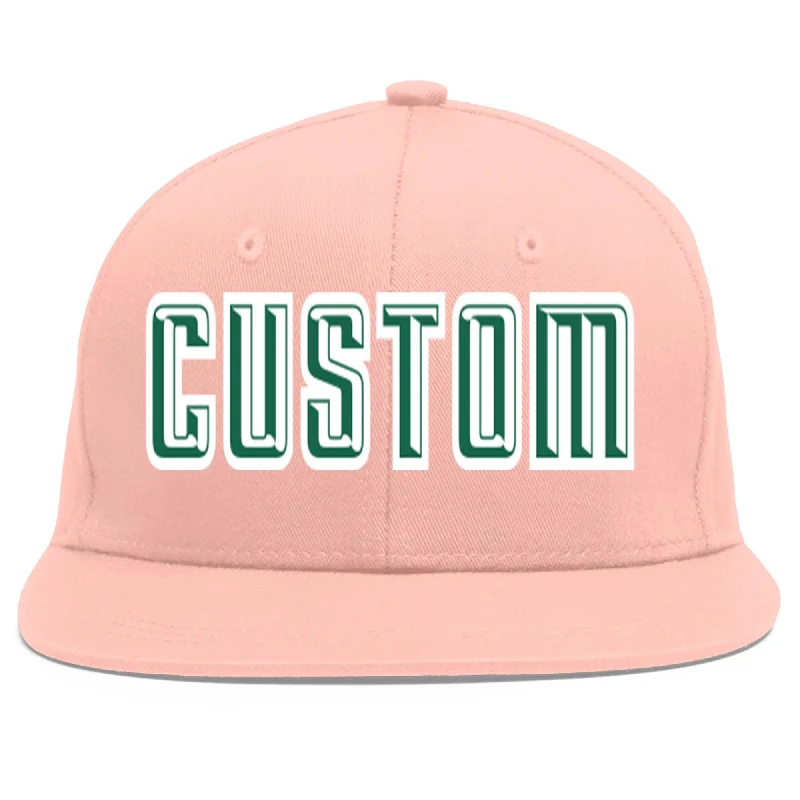 Custom Pink Kelly Green-White Flat Eaves Sport Baseball Cap