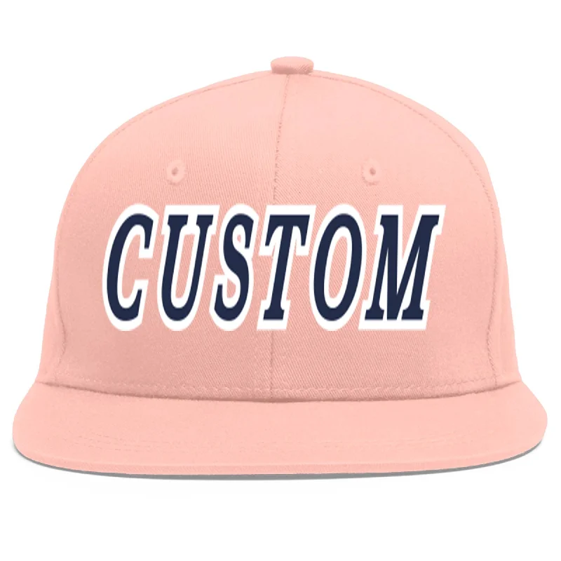 Custom Pink Navy-White Flat Eaves Sport Baseball Cap