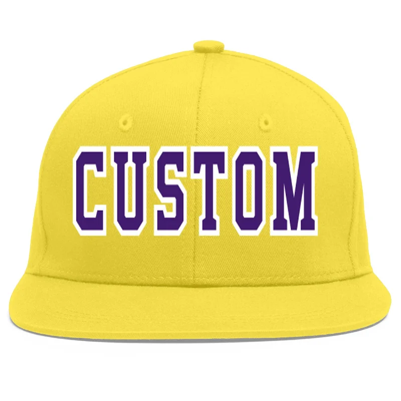 Custom Light Gold purple-White Flat Eaves Sport Baseball Cap