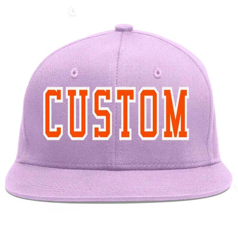 Custom Light Purple Orange-White Flat Eaves Sport Baseball Cap