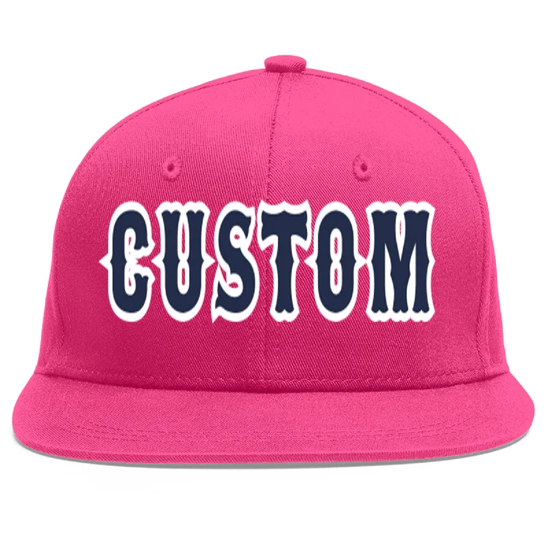 Custom Rose Red Navy-White Flat Eaves Sport Baseball Cap