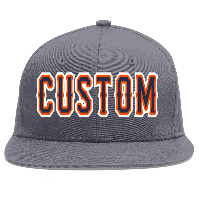 Custom Dark Gray Navy-Orange Flat Eaves Sport Baseball Cap