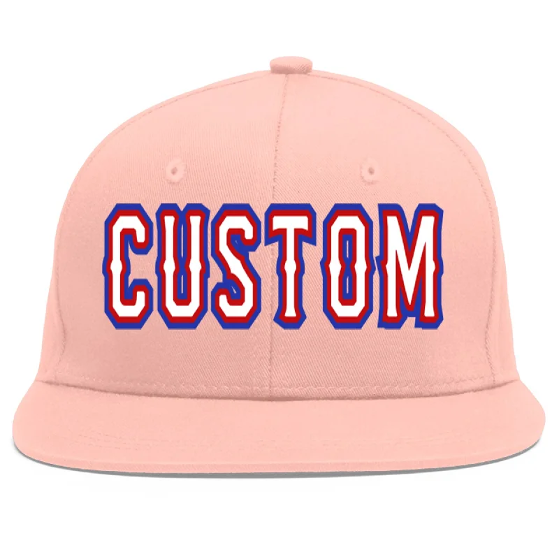 Custom Pink White-Red Flat Eaves Sport Baseball Cap