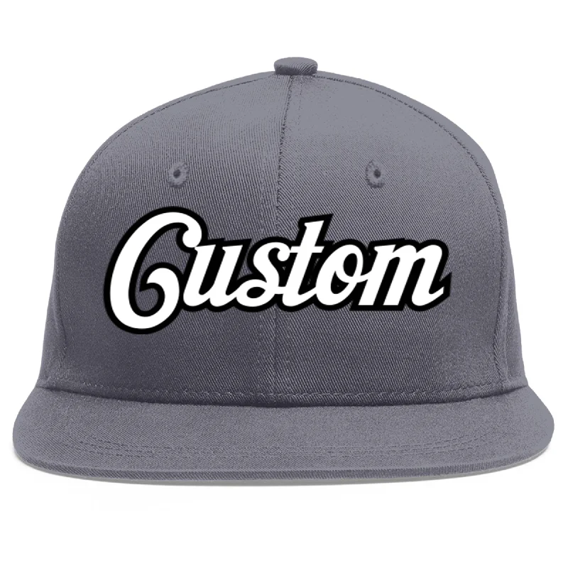 Custom Dark Gray White-Black Flat Eaves Sport Baseball Cap