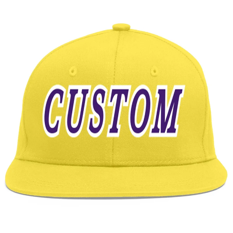 Custom Light Gold purple-White Flat Eaves Sport Baseball Cap