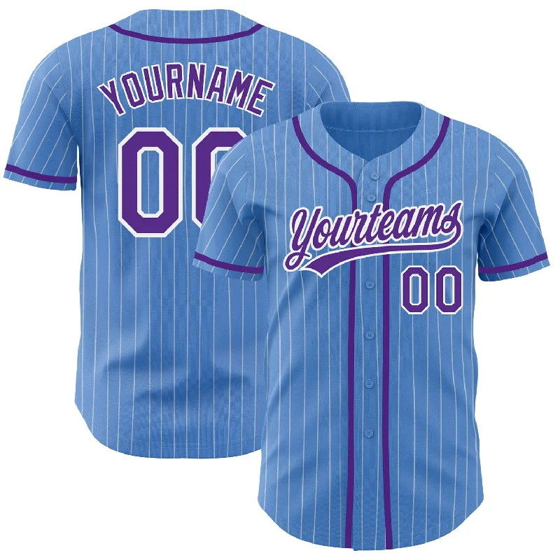 Custom Powder Blue White Pinstripe Purple Authentic Baseball Jersey