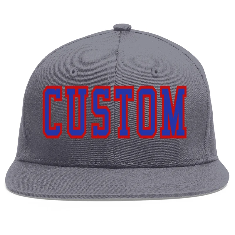 Custom Dark Gray Royal-Red Flat Eaves Sport Baseball Cap